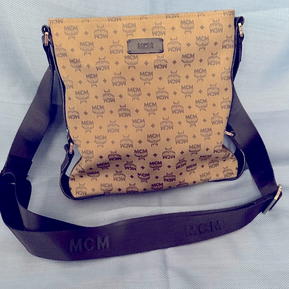 MCM Grayish Green and Navy Blue Crossbody  Bag